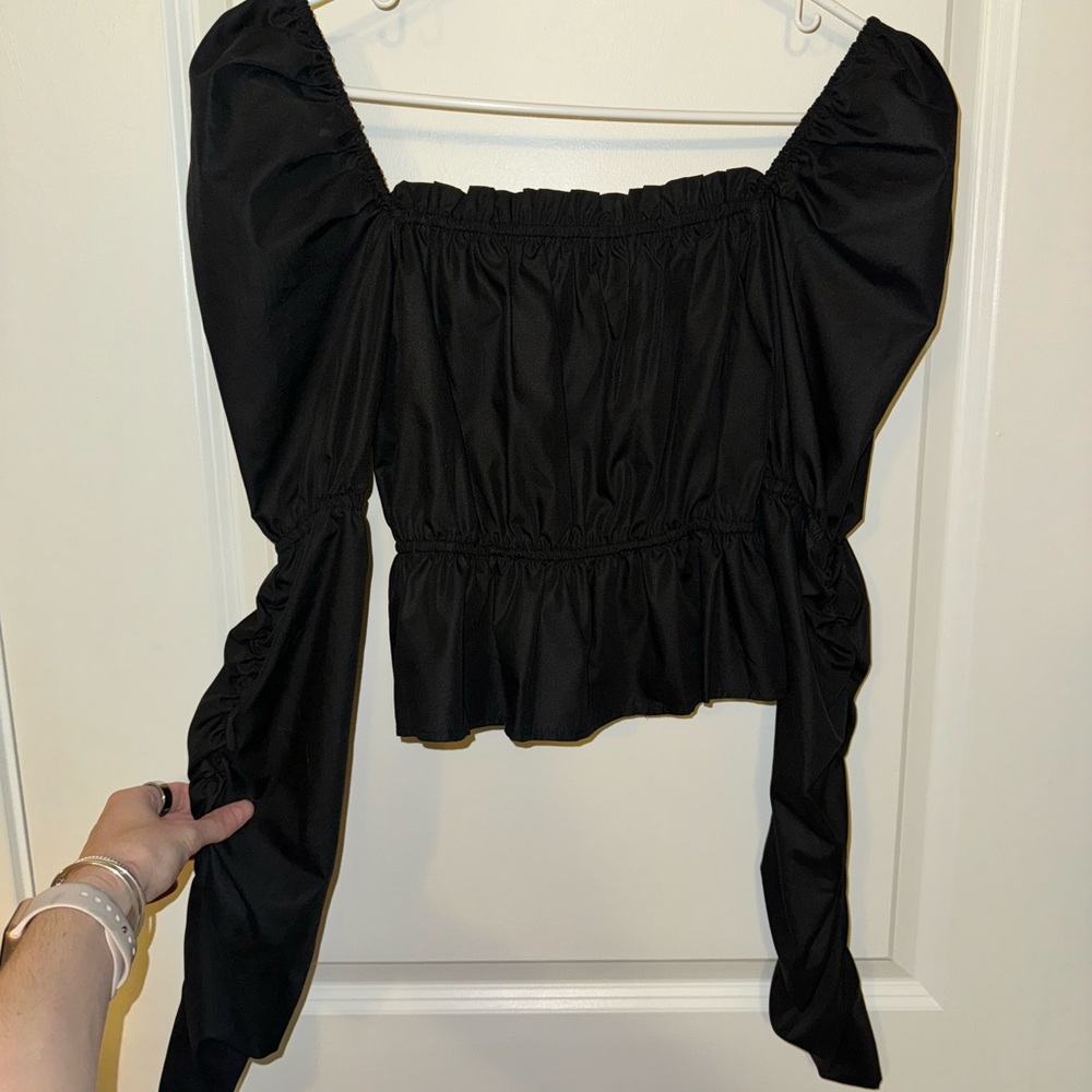 Nasty Gal Black Puff Sleeve Blouse- Size M